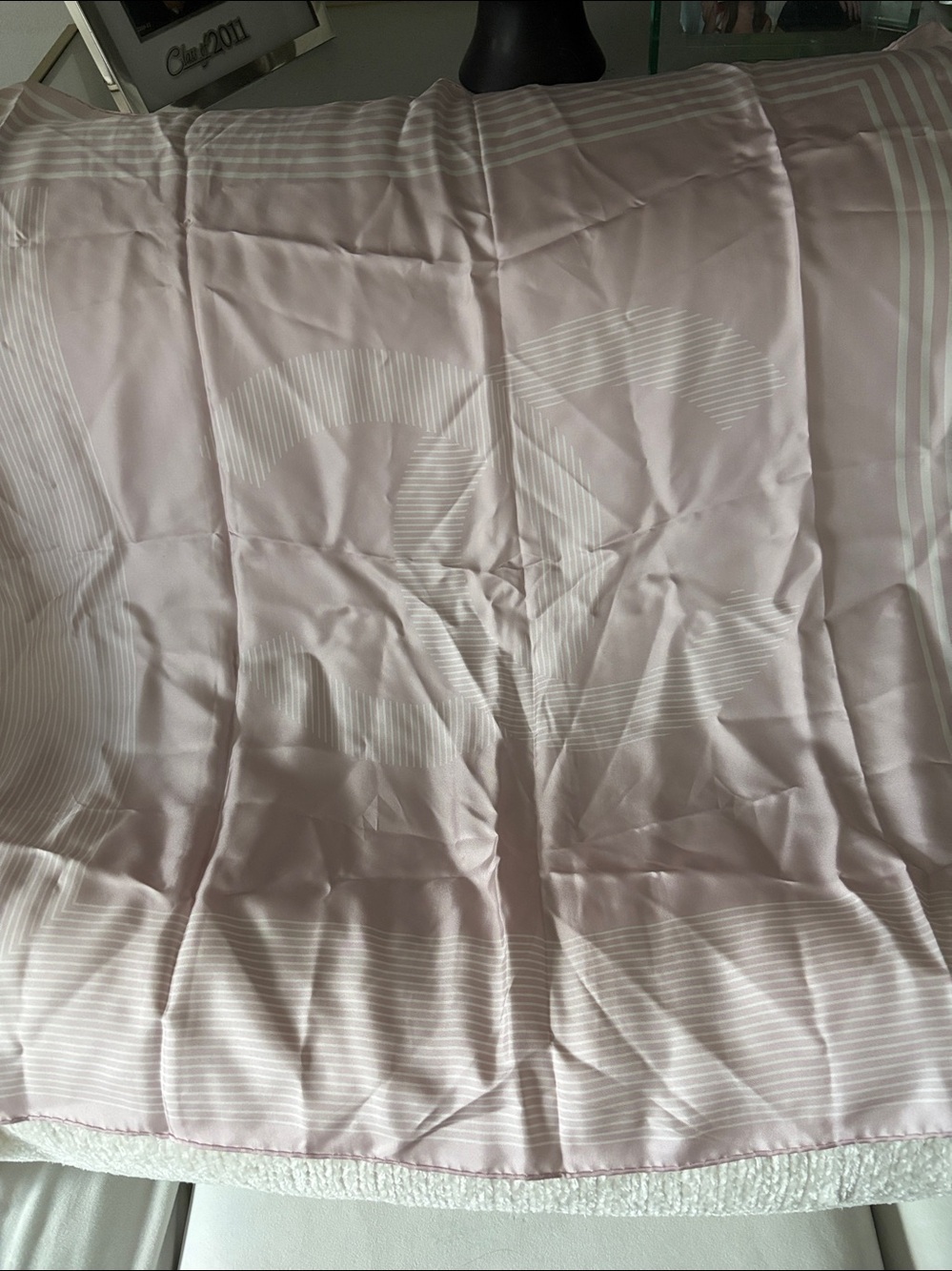 Chanel pale pink silk logo scarf